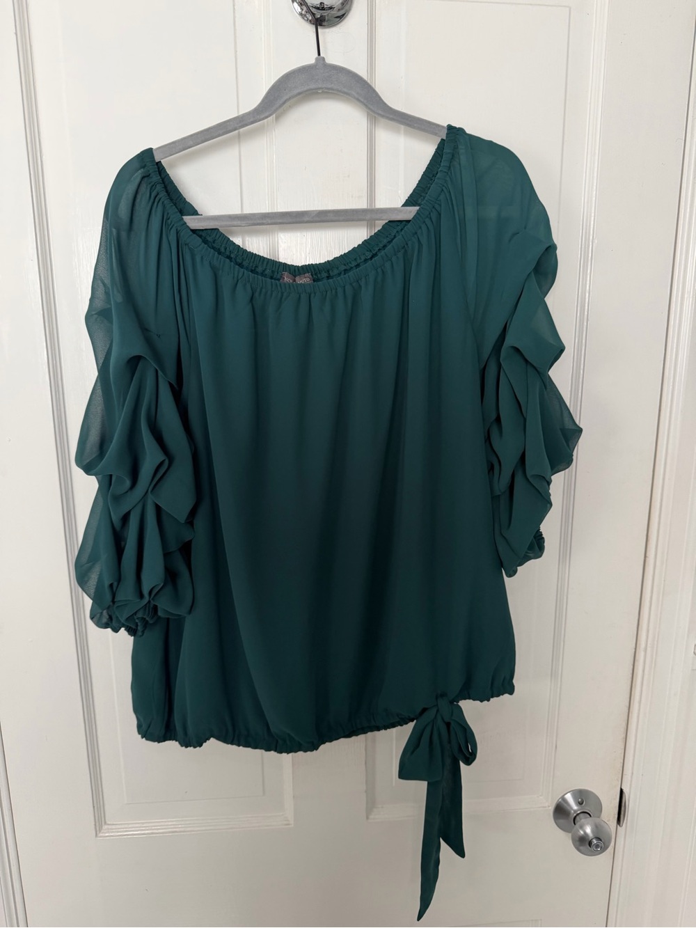 Vince Camuto Green Off or On Shoulder Ruffle Sleeve Top 1X NWOT